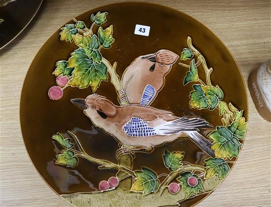 A pair of Schuz Cilli wall dishes, decorated with birds diameter 44cm
